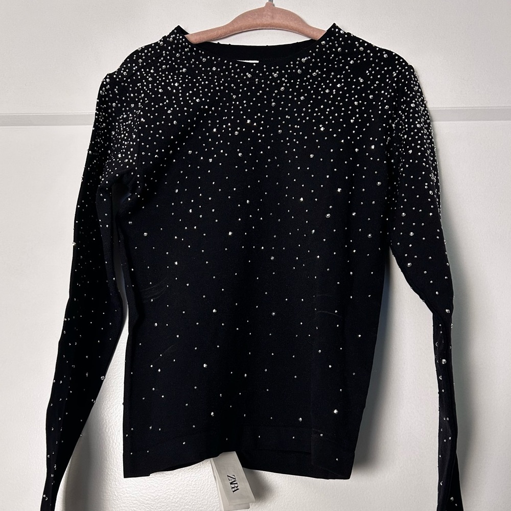 Zara Black Embellished Fitted Shirt